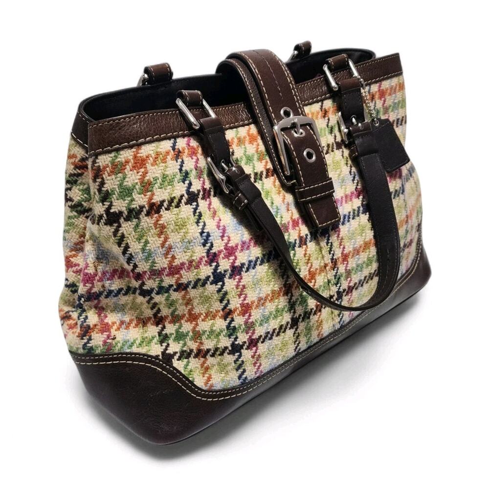 Coach Bag Hampton Tattersall Houndstooth Plaid Woven Shoulder Large Multicolor - Picture 4 of 11